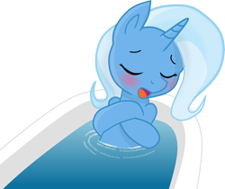 Size: 2302x1932 | Tagged: safe, artist:grapefruitface1, artist:joey darkmeat, color edit, edit, imported from derpibooru, trixie, pony, bath, bathing, blushing, colored, eyes closed, open mouth, show accurate, simple background, solo, trace, transparent background, water