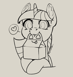 Size: 2048x2167 | Tagged: safe, artist:taytinabelle, imported from derpibooru, twilight sparkle, alicorn, pony, black and white, burger, cute, ear fluff, female, food, grayscale, happy, happy meal, heart, looking at you, mare, mcdonald's, monochrome, mouth hold, pictogram, simple background, solo, that pony sure does love burgers, thought bubble, twiabetes, twilight burgkle, twilight sparkle (alicorn), white background