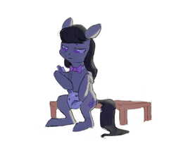 Size: 1197x1024 | Tagged: safe, artist:rhorse, octavia melody, earth pony, pony, anatomically incorrect, bench, female, mare, musical instrument, otamatone, simple background, sitting, sketches from a hat, solo, white background