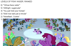 Size: 1080x675 | Tagged: safe, screencap, spike, earth pony, pegasus, unicorn, winter wrap up, angry, female, male, mare, meme, stallion