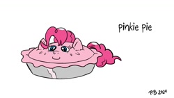 Size: 1200x675 | Tagged: safe, artist:pony-berserker, imported from derpibooru, pinkie pie, object pony, original species, pony, food, inanimate tf, literal, objectification, pie, pinkie pie (form), ponified, pony-berserker's twitter sketches, pun, transformation, visual pun