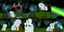 Size: 1280x637 | Tagged: safe, artist:brooklynsentryyt, imported from derpibooru, cozy glow, lord tirek, queen chrysalis, oc, changeling, changeling queen, minotaur, pegasus, pony, female, older, older cozy glow, story included