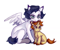 Size: 1698x1422 | Tagged: safe, artist:lunnita_pony, imported from derpibooru, oc, oc only, pegasus, pony, unicorn, angry, behaving like a cat, duo, female, grooming, mare