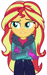 Size: 1928x3063 | Tagged: safe, artist:sketchmcreations, imported from derpibooru, sunset shimmer, equestria girls, equestria girls series, holidays unwrapped, spoiler:eqg series (season 2), clothes, coat, concerned, female, gloves, raised eyebrow, simple background, solo, transparent background, vector, winter break-in, winter outfit
