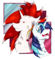 Size: 2329x2510 | Tagged: safe, artist:thebenalpha, imported from derpibooru, shining armor, oc, oc:ryoku memori, alicorn, unicorn, alicorn oc, brother and sister, chest fluff, ear fluff, ear piercing, earring, female, horn, jewelry, male, piercing, ryoku verse, siblings, simple background, transparent background, wings