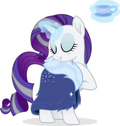 Size: 4803x5016 | Tagged: safe, artist:cirillaq, imported from derpibooru, rarity, pony, unicorn, the last problem, absurd resolution, clothes, cup, dress, eyes closed, female, glowing horn, hoof on chest, horn, magic, magic aura, mare, older, older rarity, simple background, solo, teacup, telekinesis, transparent background, vector