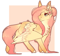 Size: 1280x1207 | Tagged: safe, artist:b0rfcat, imported from derpibooru, fluttershy, pegasus, pony, alternate hairstyle, butt fluff, chest fluff, ear fluff, female, flower, hair bun, hair over one eye, looking away, mare, outline, simple background, solo, transparent background, wings