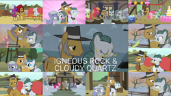 Size: 1954x1100 | Tagged: safe, edit, edited screencap, editor:quoterific, imported from derpibooru, screencap, big macintosh, cloudy quartz, granny smith, igneous rock pie, limestone pie, marble pie, maud pie, pinkie pie, hearthbreakers, rock solid friendship, the cutie mark chronicles, collage, female, male, quartzrock, shipping, straight