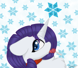 Size: 1612x1399 | Tagged: safe, artist:llametsul, imported from derpibooru, rarity, pony, unicorn, bust, candy, collar, diamond, female, floppy ears, food, heart, heart eyes, licking, lollipop, looking at you, mare, simple background, snow, snowflake, solo, tongue out, wingding eyes