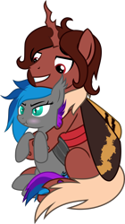 Size: 2144x3833 | Tagged: safe, artist:bnau, imported from derpibooru, oc, oc:lyssa, oc:red flux, bat pony, changeling, insect, moth, mothling, original species, :t, bat pony oc, bat wings, changeling oc, female, hug, hug from behind, male, pouting, red changeling, show accurate, simple background, smiling, species swap, transparent background, wings