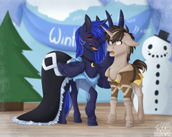 Size: 2500x2000 | Tagged: safe, artist:dreamy, artist:lionbun, artist:littledreamycat, imported from derpibooru, oc, oc:daniel hooves, oc:moonlight, alicorn, unicorn, ball, clothes, commission, couple, dress, fullshade, not luna, offspring, parent:derpy hooves, parent:doctor whooves, parent:princess luna, parents:doctorderpy, silly, suit, winter ball