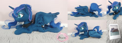 Size: 2560x925 | Tagged: safe, artist:dixierarity, imported from derpibooru, princess luna, alicorn, for sale, glittery tulle, instax, photo, plushie, rihnestones, wings