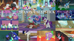 Size: 1948x1096 | Tagged: safe, edit, edited screencap, editor:quoterific, imported from derpibooru, screencap, angel bunny, bulk biceps, cozy glow, derpy hooves, feather flatterfly, fluttershy, lord tirek, matilda, maud pie, mudbriar, princess luna, queen chrysalis, quibble pants, rainbow dash, rarity, spike, starlight glimmer, sunburst, terramar, trixie, twilight sparkle, yona, alicorn, centaur, dragon, yak, a trivial pursuit, between dark and dawn, common ground, dragon dropped, frenemies (episode), season 9, she's all yak, student counsel, sweet and smoky, the beginning of the end, the point of no return, the summer sun setback, spoiler:s09, bloodshot eyes, buckball field, coach rainbow dash, crying, faic, lava, night, school of friendship, slapstick, tears of pain, twilight sparkle (alicorn), waterfall, winged spike, wings