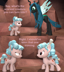 Size: 1920x2160 | Tagged: safe, artist:red4567, imported from derpibooru, cozy glow, queen chrysalis, changeling, changeling queen, pegasus, pony, 3d, comic, cozy glow is not amused, fake cozy glow, female, hilarious in hindsight, open mouth, rhetorical question, sfm pony, source filmmaker, unamused