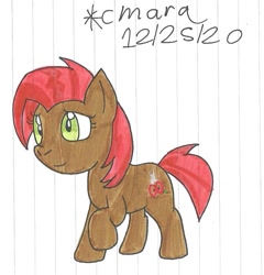 Size: 810x844 | Tagged: safe, artist:cmara, imported from derpibooru, babs seed, earth pony, pony, female, filly, raised hoof, simple background, solo, traditional art, white background