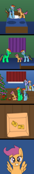 Size: 800x4000 | Tagged: safe, artist:platinumdrop, imported from derpibooru, bow hothoof, rainbow dash, scootaloo, windy whistles, oc, bed, christmas, comic, holiday, present, request, ticket