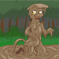 Size: 1280x1280 | Tagged: safe, artist:pzkratzer, imported from derpibooru, gilda, griffon, semi-anthro, belly button, bipedal, covered in mud, cute, dripping, female, looking at you, mud, mud bath, open mouth, solo, swamp