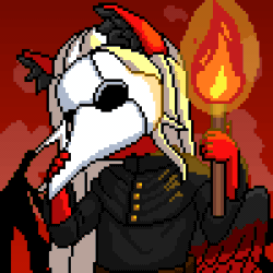 Size: 300x300 | Tagged: safe, artist:imreer, imported from derpibooru, oc, oc only, anthro, griffon, animated, bust, clothes, commission, gif, griffon oc, grin, pixel art, plague doctor mask, smiling, solo, torch, ych result, your character here