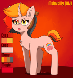 Size: 1600x1700 | Tagged: safe, artist:mjsw, imported from derpibooru, oc, oc only, oc:majuvelliy, pony, unicorn, curved horn, ear piercing, female, horn, mare, mlem, piercing, reference sheet, silly, tongue out