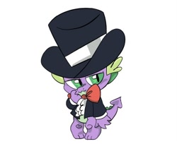 Size: 500x408 | Tagged: safe, artist:b0uncy-ball, imported from derpibooru, spike, dragon, bowtie, clothes, cute, dapper, hat, male, simple background, solo, spikabetes, top hat, tuxedo, white background