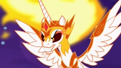 Size: 1334x750 | Tagged: safe, imported from derpibooru, screencap, daybreaker, alicorn, pony, a royal problem, armor, face of evil, female, mane of fire, mare, scary face, solo