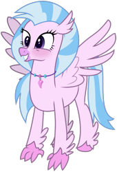 Size: 637x939 | Tagged: safe, artist:byteslice, imported from derpibooru, silverstream, classical hippogriff, hippogriff, .svg available, blushing, cutest hippogriff alive, female, simple background, smiling, spread wings, standing, svg, transparent background, vector, wings