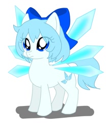 Size: 949x1080 | Tagged: safe, artist:namaenonaipony, imported from derpibooru, fairy, fairy pony, original species, pony, bow, cirno, crossover, cute, female, mare, ponified, touhou