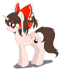 Size: 947x1092 | Tagged: safe, artist:namaenonaipony, imported from derpibooru, alicorn, pony, bow, female, hakurei reimu, mare, ponified, solo, touhou