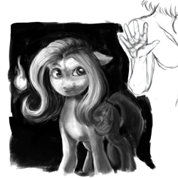 Size: 4000x4000 | Tagged: safe, artist:misstwipietwins, imported from derpibooru, fluttershy, pegasus, pony, absurd resolution, monochrome, offscreen character, solo