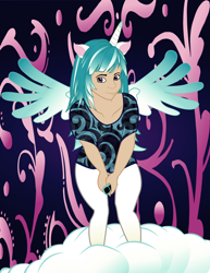 Size: 2150x2790 | Tagged: safe, artist:alinadreams00, imported from derpibooru, oc, oc only, oc:princess crystal, human, female, horn, horned humanization, human oc, humanized, humanized oc, looking at you, snow, solo, winged humanization, wings