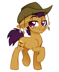 Size: 1605x1947 | Tagged: safe, artist:sickly-sour, edit, editor:ciaran, imported from derpibooru, oc, oc only, oc:vegemite, earth pony, pony, derpibooru community collaboration, 2021 community collab, australia, bruce, colored, colored pupils, cork hat, cutie mark, earth pony oc, freckles, hat, male, simple background, smug, stallion, transparent background, two toned mane, vegemite