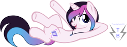 Size: 984x368 | Tagged: safe, artist:thunderboltx33, imported from derpibooru, oc, oc only, oc:rising glow, pony, unicorn, horn, looking back, lying down, on back, solo, unicorn oc, vector