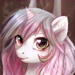 Size: 1024x1024 | Tagged: safe, artist:thisponydoesnotexist, imported from derpibooru, oc, oc only, pony, unicorn, ai content, ai generated, generator:thisponydoesnotexist, heterochromia, neural network, smiling, solo