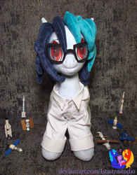 Size: 2209x2834 | Tagged: safe, artist:1stastrastudio, imported from derpibooru, oc, oc only, oc:delta vee, pony, clothes, irl, lab coat, photo, plushie, rocket, satellite, solo, toy