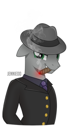 Size: 674x1200 | Tagged: safe, artist:jennieoo, imported from derpibooru, oc, oc only, oc:don crackshot, earth pony, pony, cigar, cigarette, clothes, earth pony oc, evil grin, fedora, grin, hat, male, show accurate, simple background, smiling, smoke, smoking, solo, stallion, suit, transparent background