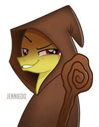 Size: 935x1200 | Tagged: safe, artist:jennieoo, imported from derpibooru, oc, oc only, oc:patriarch emilius, pony, clothes, evil grin, grin, robe, show accurate, simple background, smiling, solo, transparent background