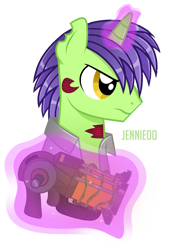 Size: 813x1200 | Tagged: safe, artist:jennieoo, imported from derpibooru, oc, oc only, oc:dr. sprocket, ghoul, pony, undead, unicorn, fallout equestria, fallout, magic, show accurate, simple background, solo, transparent background