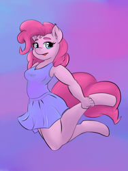 Size: 1200x1600 | Tagged: safe, artist:peachykireen, imported from derpibooru, pinkie pie, anthro, earth pony, human, clothes, digital art, dress, humanized, jumping, solo