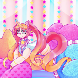 Size: 1024x1024 | Tagged: safe, artist:asinglepetal, imported from derpibooru, oc, unicorn, artfight, comfy, soft, soft color