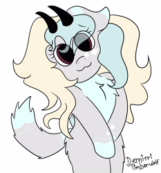 Size: 2800x3000 | Tagged: safe, artist:demitri, imported from derpibooru, oc, oc only, oc:wulfie shy, pegasus, pony, :3, big eyes, chest fluff, eye clipping through hair, eyes visible through hair, freckles, horns, signature, solo, wings