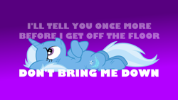 Size: 1920x1080 | Tagged: safe, artist:tardifice, edit, editor:grapefruitface, imported from derpibooru, trixie, road to friendship, 1920x1080, electric light orchestra, gradient background, lying down, miffed, song reference, unshorn fetlocks, wallpaper