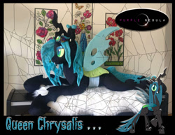 Size: 1280x990 | Tagged: safe, artist:purplenebulastudios, imported from derpibooru, queen chrysalis, changeling, goggles, irl, lying down, photo, plushie, prone, solo