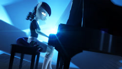 Size: 1920x1080 | Tagged: safe, artist:backmaker, imported from derpibooru, coloratura, anthro, 3d, breasts, female, lens flare, musical instrument, piano, solo, source filmmaker