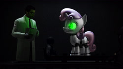 Size: 3840x2160 | Tagged: safe, artist:backmaker, imported from derpibooru, sweetie belle, pony, robot, robot pony, unicorn, 3d, glowing eyes, scp foundation, sweetie bot