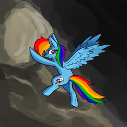 Size: 1000x1000 | Tagged: safe, artist:slamjam, imported from derpibooru, rainbow dash, pegasus, pony, female, mare, mythology, rock, sisyphus, solo, wings