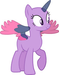 Size: 1077x1368 | Tagged: safe, artist:pegasski, imported from derpibooru, oc, oc only, alicorn, pony, the beginning of the end, alicorn oc, bald, base, eyelashes, flying, horn, raised hoof, simple background, smiling, solo, transparent background, two toned wings, wings