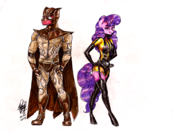 Size: 1024x777 | Tagged: safe, imported from derpibooru, big macintosh, sugar belle, anthro, earth pony, unguligrade anthro, unicorn, clothes, cosplay, costume, crossover, female, male, mare, nite owl, shipping, silk spectre, stallion, straight, sugarmac, watchmen