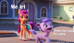 Size: 645x375 | Tagged: safe, edit, edited screencap, imported from derpibooru, screencap, sunny starscout, earth pony, pony, 3d, g5, my little pony: a new generation, text