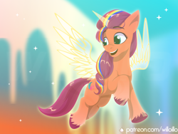 Size: 1600x1200 | Tagged: safe, artist:willoillo, imported from derpibooru, sunny starscout, alicorn, earth pony, pony, spoiler:my little pony: a new generation, alicornified, artificial wings, augmented, female, g5, magic, magic horn, magic wings, mane stripe sunny, mare, my little pony: a new generation, race swap, spoiler, sunnycorn, wings