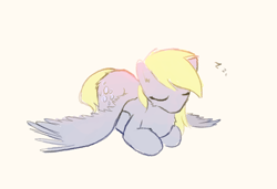 Size: 3500x2400 | Tagged: safe, artist:manicpanda, imported from derpibooru, derpy hooves, pegasus, pony, cute, derpabetes, eyes closed, female, fur, high res, lying down, nap, prone, sleeping, solo, spread wings, wings, wings down